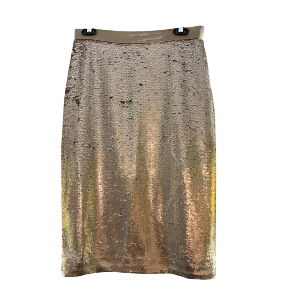Banana Republic Sequin Pencil Skirt Womens 6 Gold Metallic Midi Party Holiday